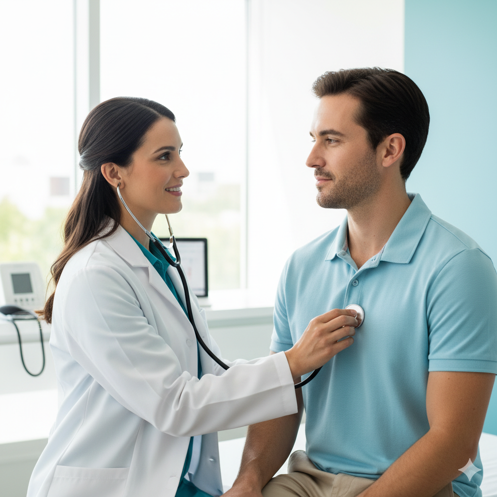 Médico realizando avaliação clínica