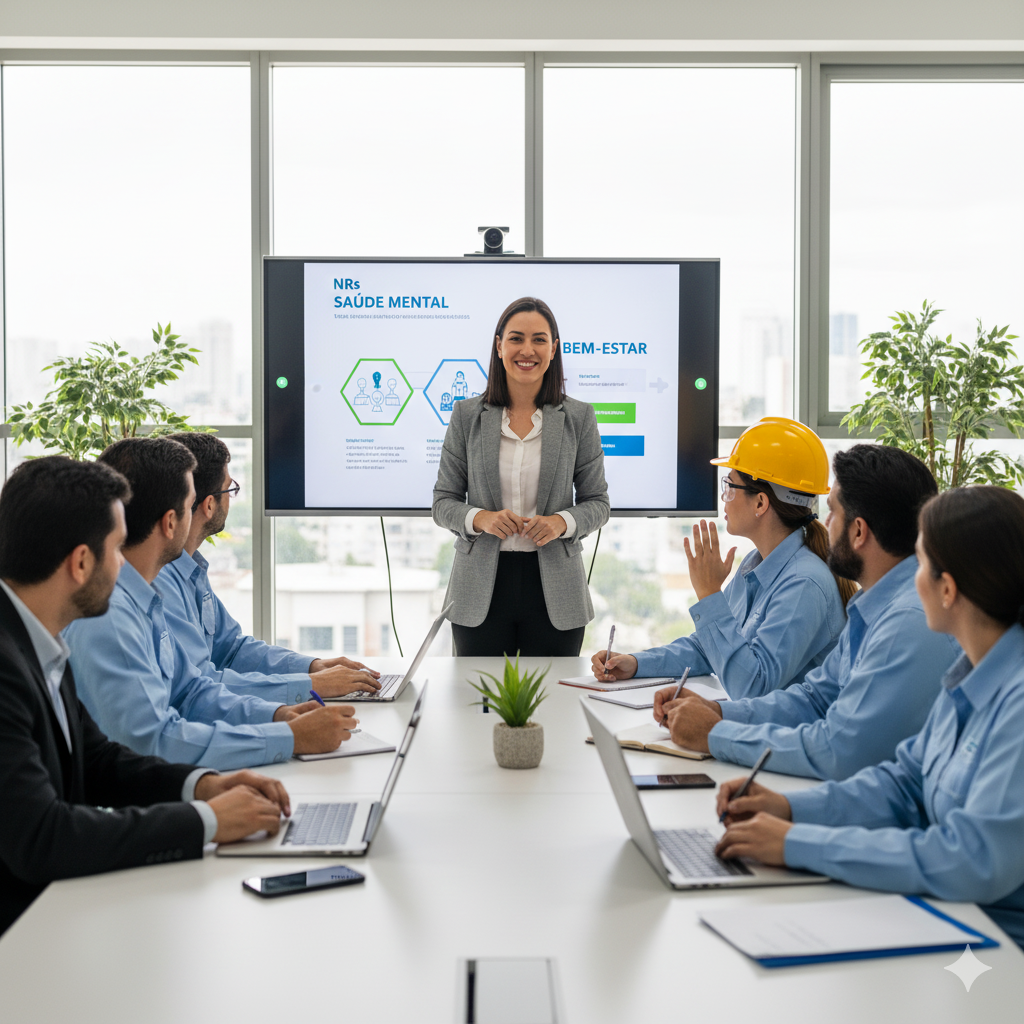 Pessoa ministrando um treinamento para funcionários